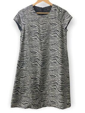 J. McLaughlin Silk Zebra Swing Dress Black White Short Sleeve Size XS